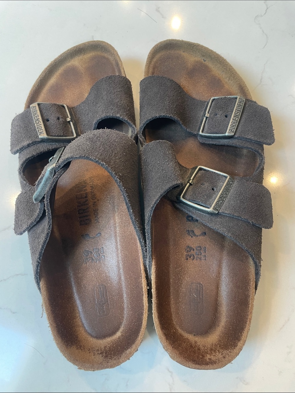 Birkenstock Arizona Women’s Double Buckle Suede Sandals - Dark Grey 39 - Picture 4 of 7